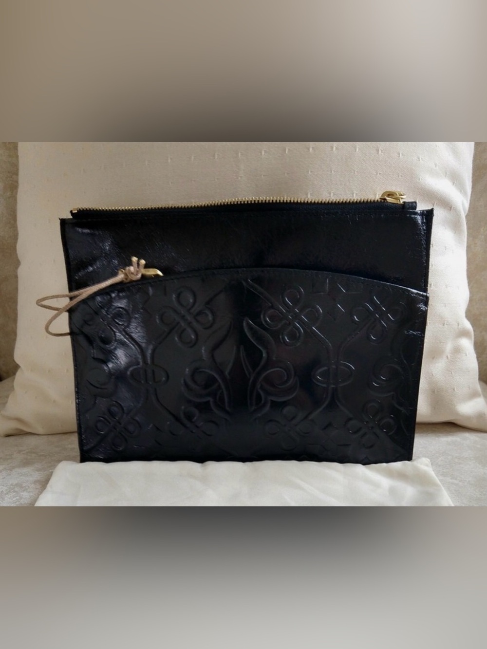 HOBO Black Embossed Leather Zip Pouch - Women